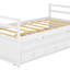Lit simple avec tête de lit, pied de lit, lit gigogne et trois tiroirs de rangement, lit simple en bois de pin avec tête de lit et pied de lit-114346292
