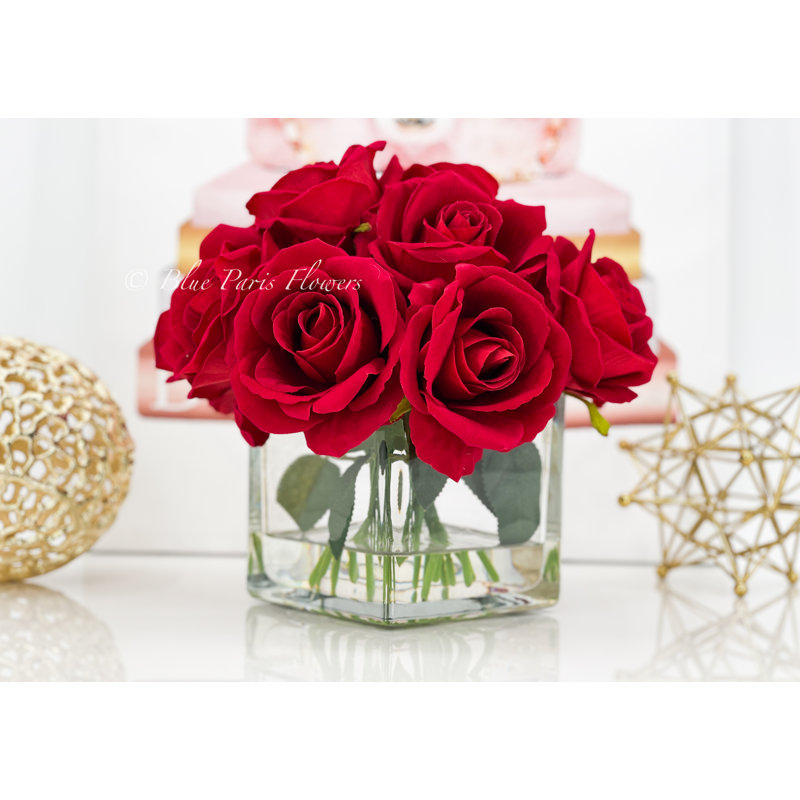 Arrangement de velours roses, centre de table artificiel artificiel, Rouge