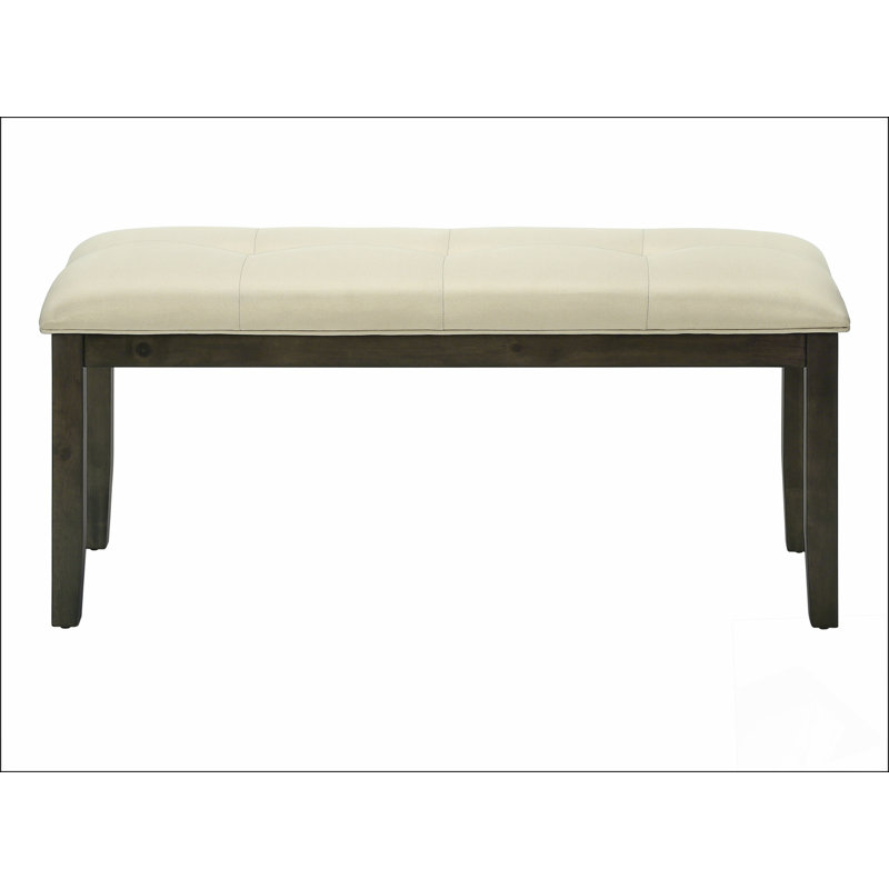 Bench, 44" Rectangular, Dining Room, Entryway, Kitchen, Hallway, Upholstered, Wood, Cream Fabric,  Solid Wood, Transitional