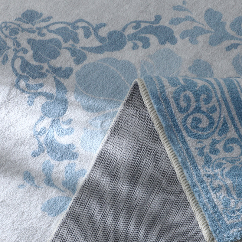 Tapis floral en cachemire 8 pi x 10 pi avec envers antidérapant en TPE, tapis décoratif doux pour le salon ou la chambre à coucher, bleu cendré