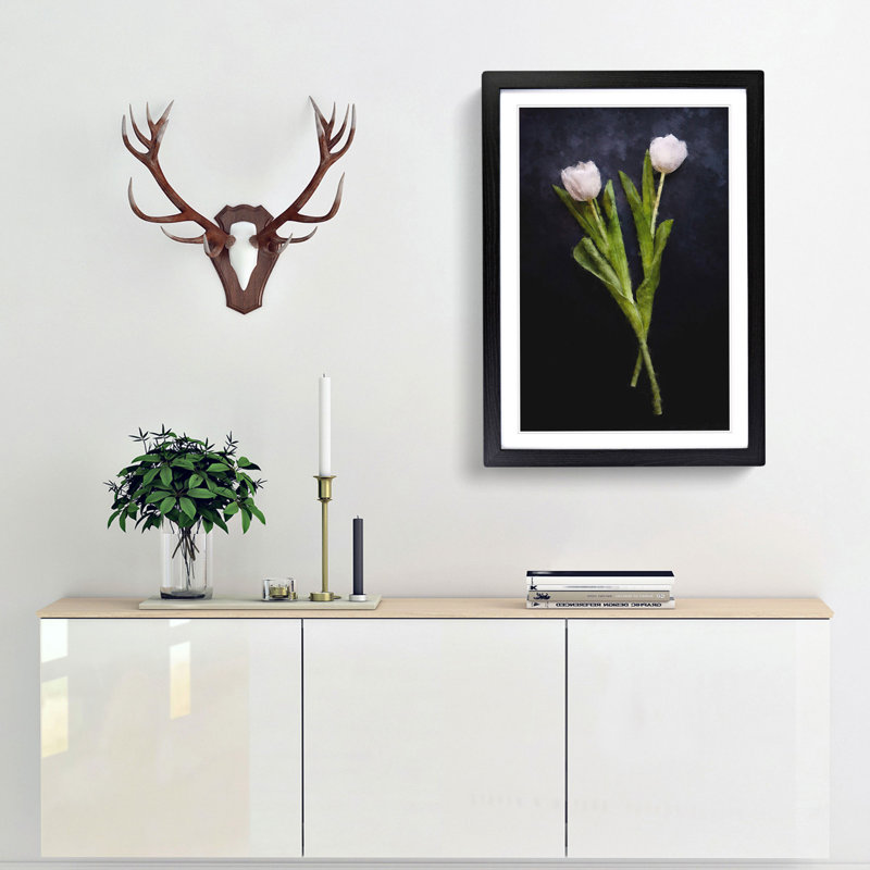 Two White Tulips - Picture Frame Painting Print, 87cm H x 62cm W x 2cm D, Black Framed