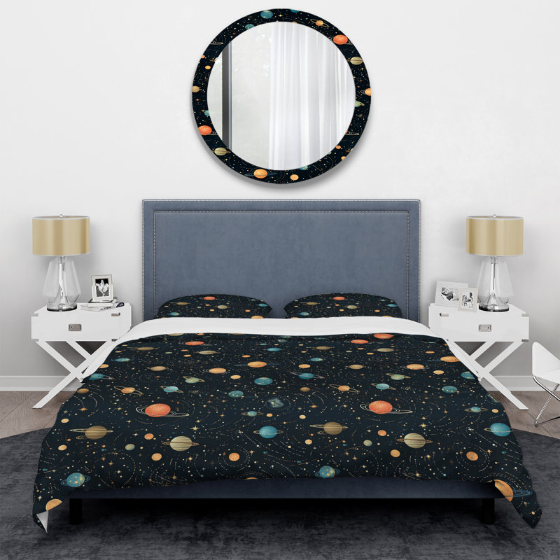 Ensemble de housse de couette Celestial Constellations For Teens I Blue / Black Microfiber