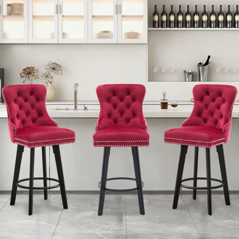 Tabourets de bar pivotants Modern, Rouge, 3
