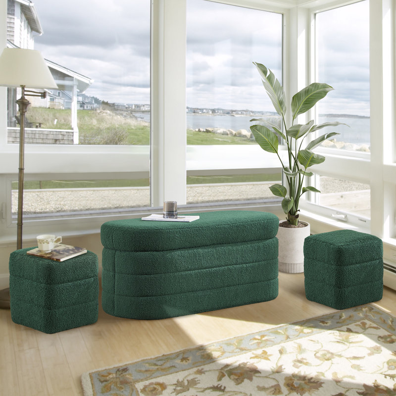 43.3'' Long Upholstererd Sherpa Storage Bench, Green