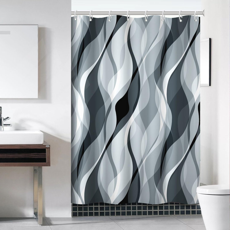 Pack of 1 Modern Abstract Striped Shower Curtain Set with Hooks, Blue, 182.88cm H x 91.44cm W
