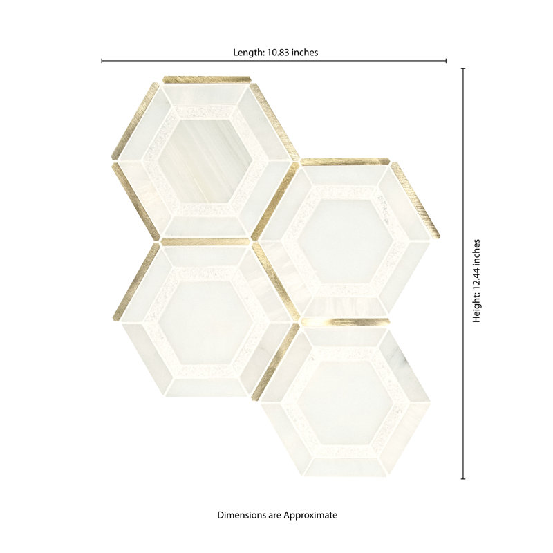 Artemis Hexagon 10 in. x 12 in. Stone Metal Blend Mosaic Wall Tile, Venetian Oro