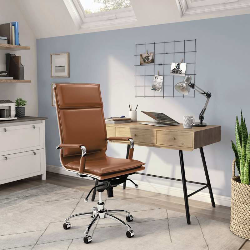 Fauteuil de conférence pivotant en similicuir Chaseton, Caramel foncé, Chrome