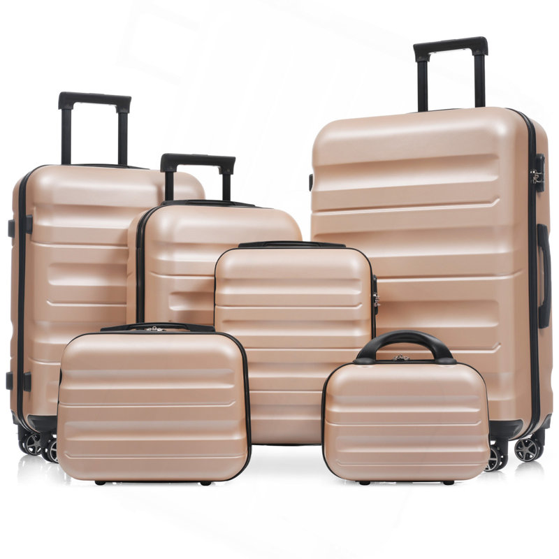 Ensemble 6 pièces de valises rigides en ABS - Valises légères et durables avec deux roues pivotantes, tailles de bagage à main et pour bagages