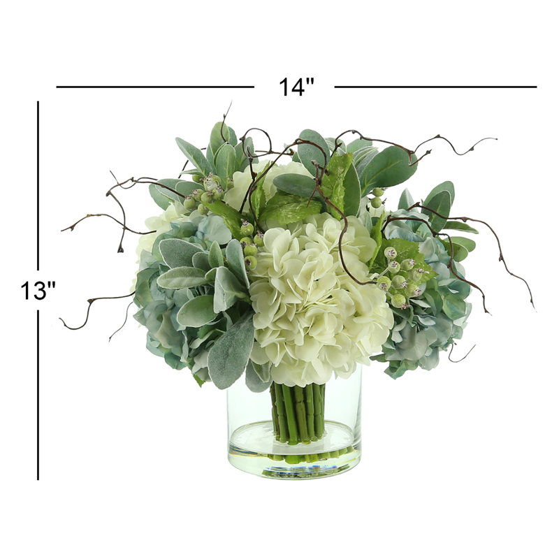 Floral Arrangement with Hydrangeas, Lamb's Ear, and Curly Willow