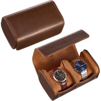 Boîte à montres en cuir PU à 2 emplacements pour hommes, organisateur de montres portables marron, rail incliné anti-déplacement, doublure douce résistante aux égratignures