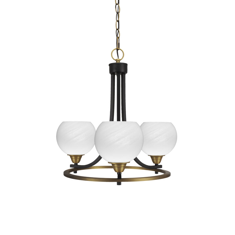 Lustre 3 lumières Waddon Paramount, H 19,25 po x l 18,75 po x P 18,75 po, Marbre blanc, Noir mat / laiton