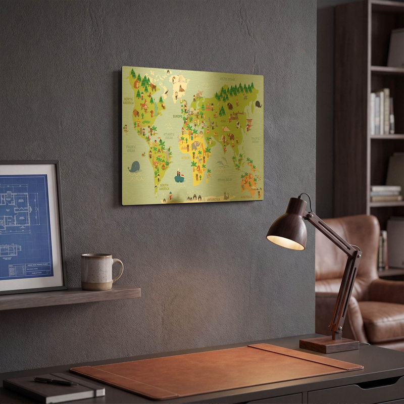 «Kids Map» par Luxe, art mural en métal doré, 16 po x 12 po, 16 po x 12 po