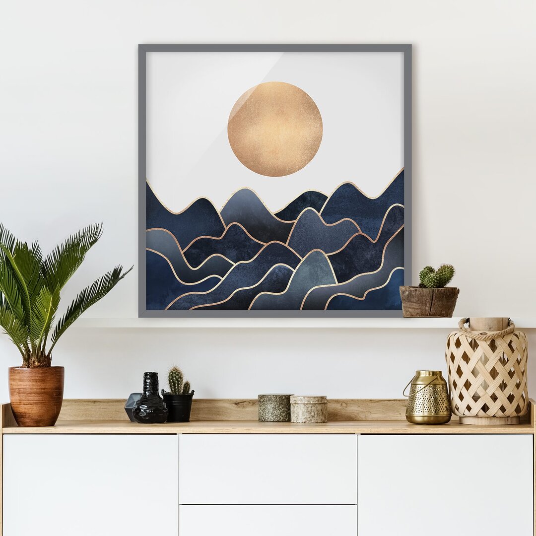 Gerahmtes Poster Golden Sun Blue Waves