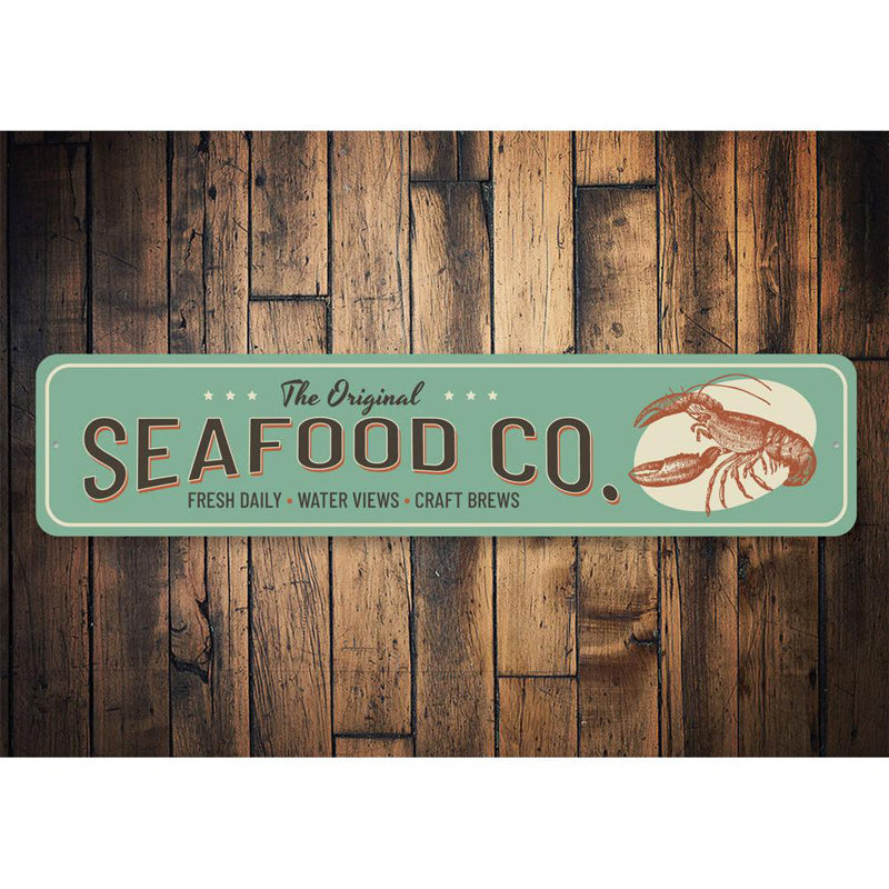 Seafood Company Aluminum Sign, 6" H x 24" W x 0.063" D