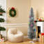Arbre de Noël argenté avec support en plastique, style moderne