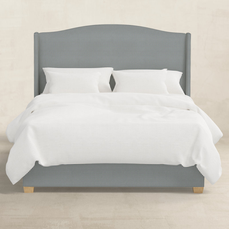 Upholstered Wingback Bed, Queen, Denim