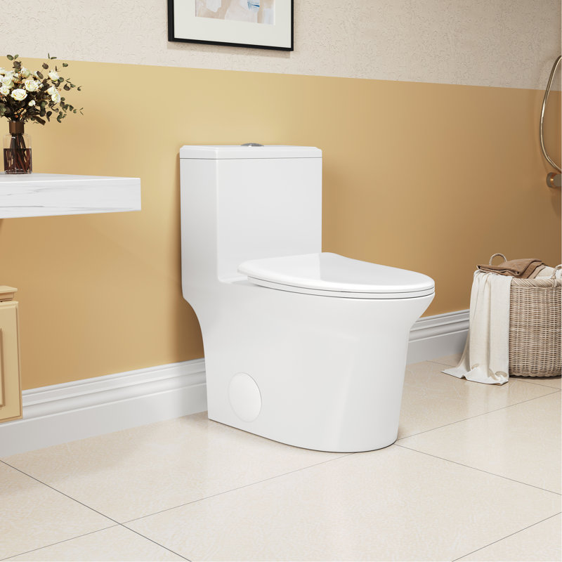 1.1/1.6 Toilet, Ceramic, Comfort Height, 15.55 In, White, Soft Close Seat, & One Ceramic One, , In