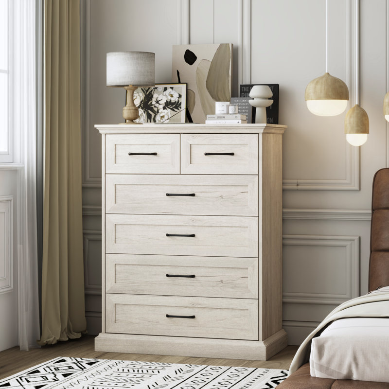 Altona 31.5" W 6-Drawer Dresser Chest with Gray White Wood Grain Finish