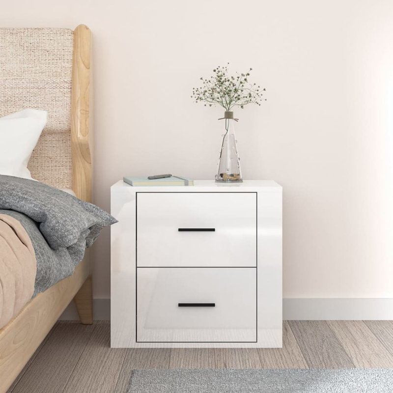 50cm W Manufactured Wood Bedside Table, High Gloss White