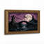 Pont de pierre et tour en ruine sous une lune violette - Toile murale d'Halloween-1681945348