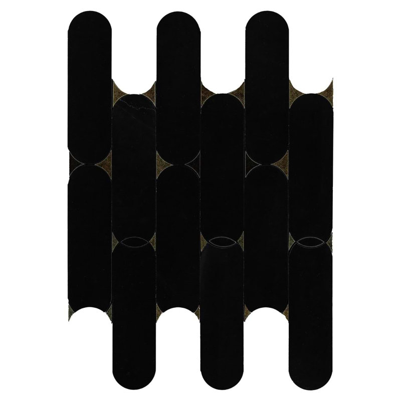 Norway Thassos 2X6 Polished Marble And Pearl Mosaic Tile, Black Jade