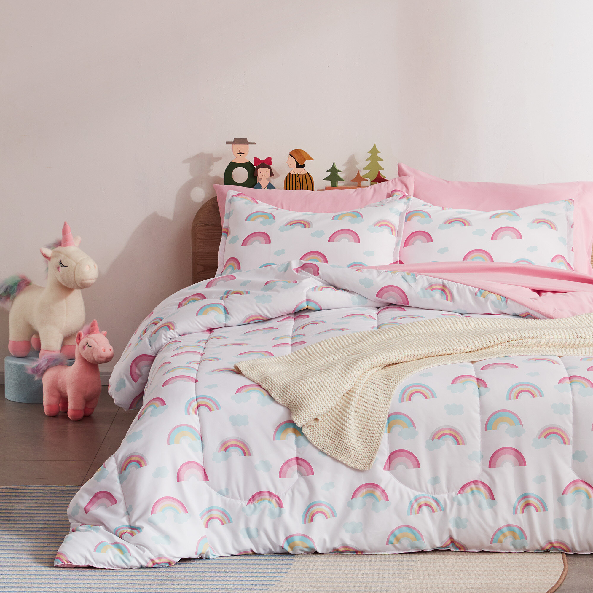 5Pc Fluffy Comforter Set - Queen Size - Rainbow