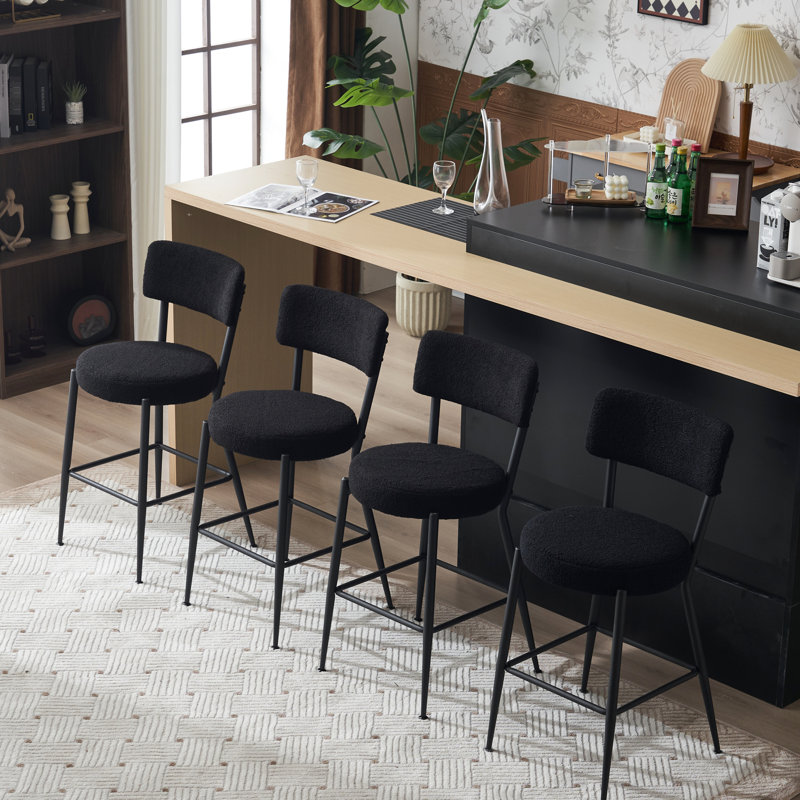 Tabourets de bar en tissu noir, 2 pièces, structure en métal, renforcement professionnel, dossier ergonomique, idéal pour les comptoirs d'hôtel de 2 personnes, base, pieds réglables antidérapants, mousse, sièges insulaires