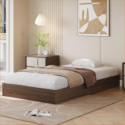 Structure de lit plateforme en bois, lit en bois avec support en lattes de bois et aucun sommier nécessaire, cadre de lit minimaliste facile à assembler sans tête de lit
