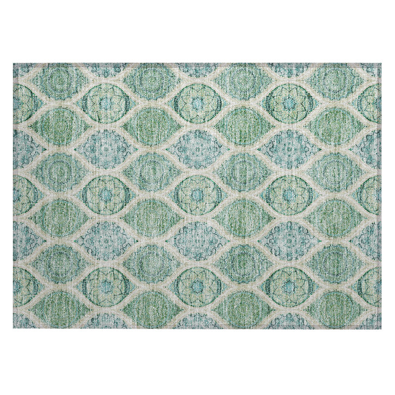 Sage Green Synthetic Flat Woven Washable Rectangular Rug 1'8" x 2'6"