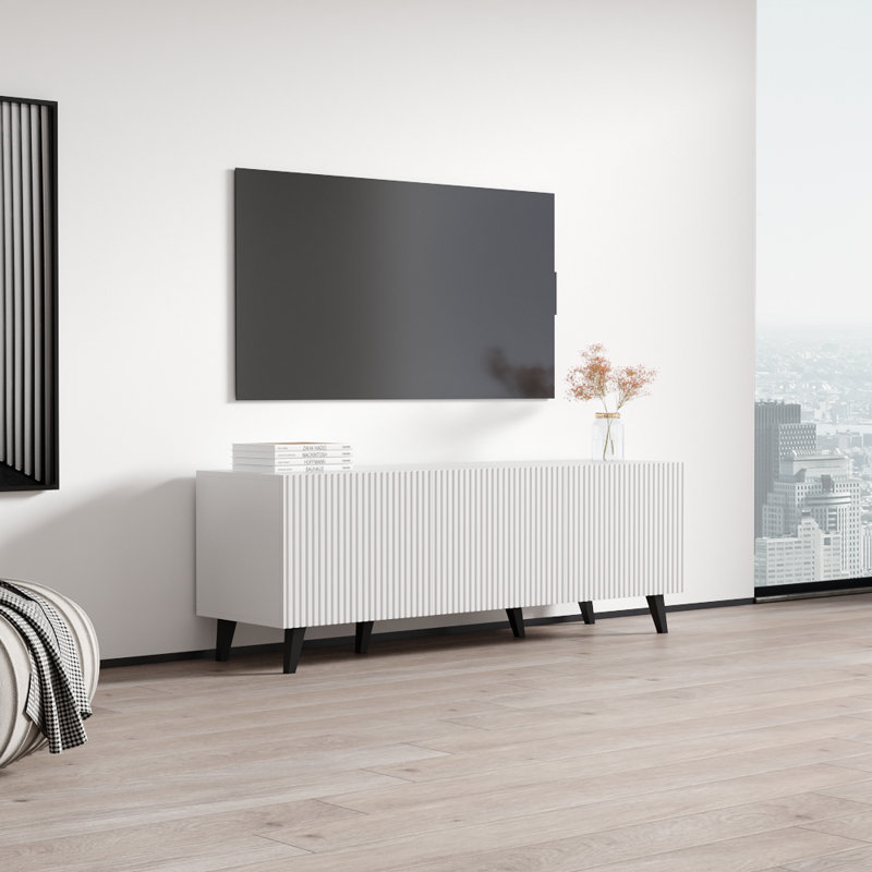 Pafos 59.3" 3D White TV Stand, White