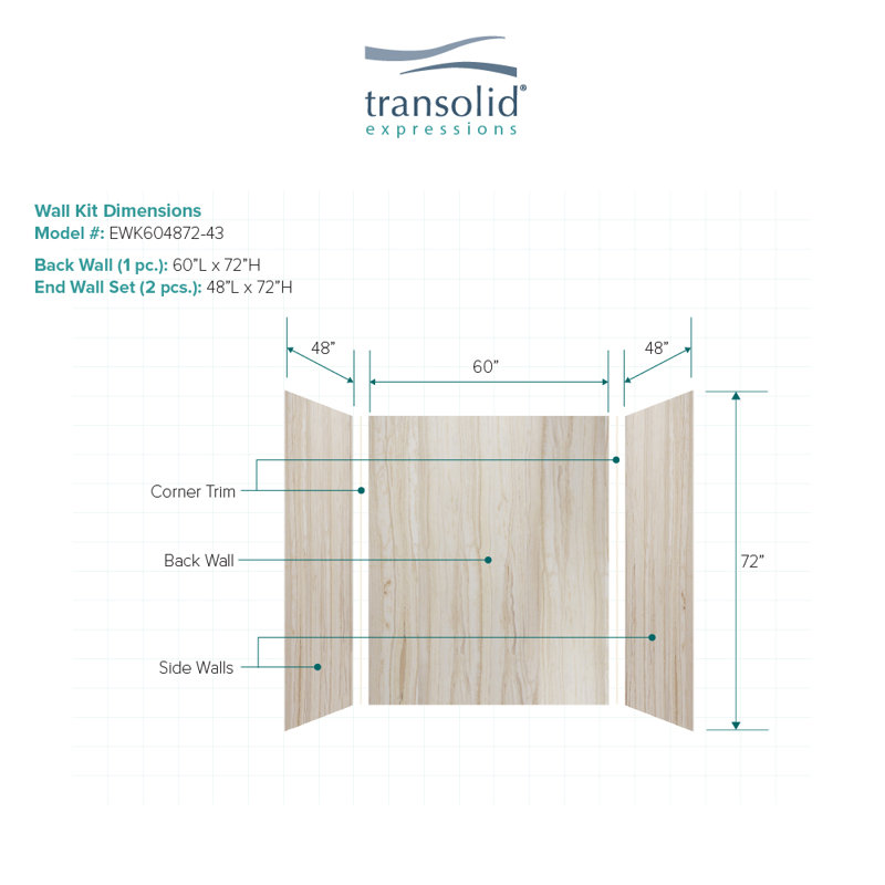 Paroi de douche à 3 panneaux Expressions, Sorento, H 72 po x l 60 po x P 48 po