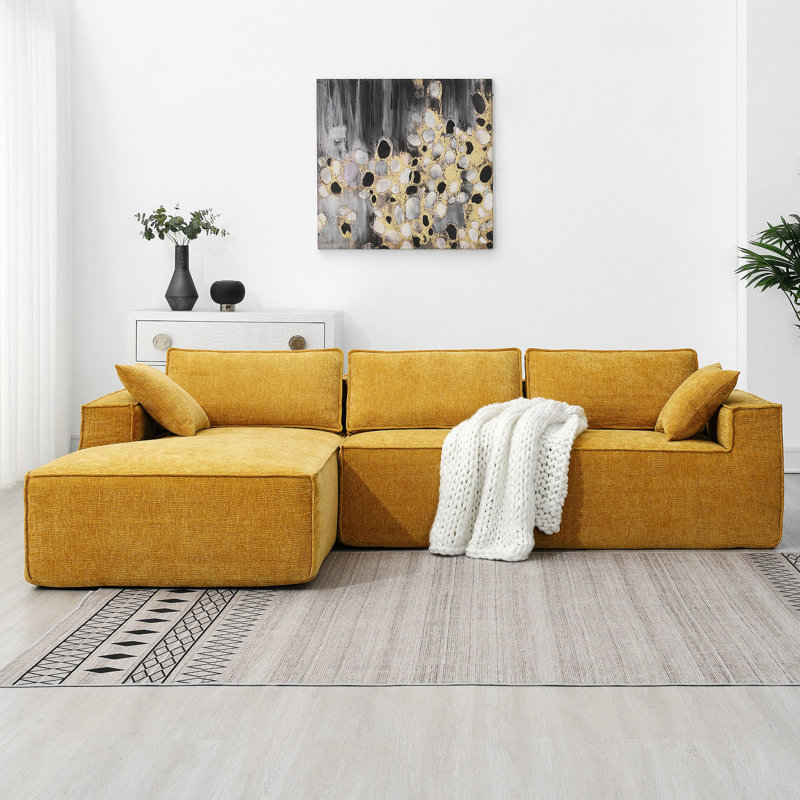 Canapé-lit modulaire en chenille 2 pièces avec méridienne de 111,5 po Amariee, Chenille jaune