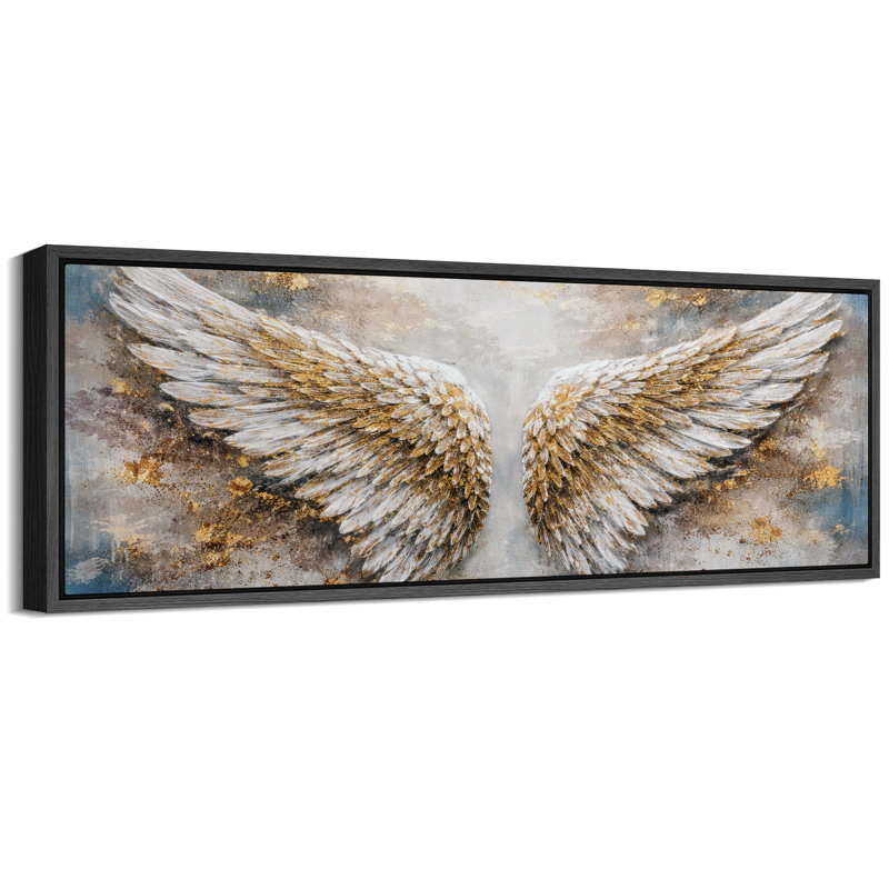«White Gold Angel Wings», impression élégante sur toile abstraite, impression sur toile encadrée, Noir
