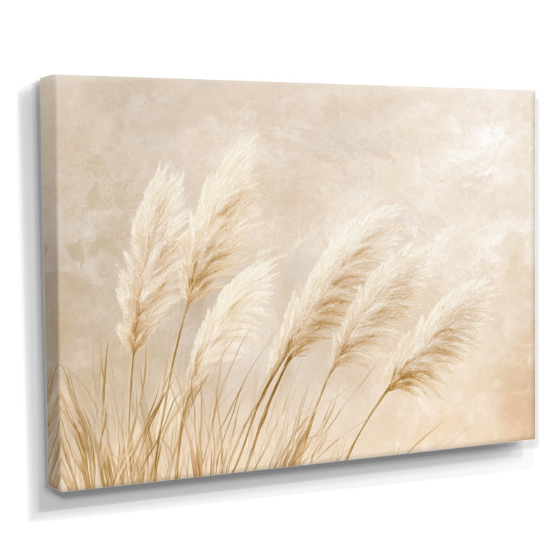 «Soft Pampas Breeze I», art mural tribal beige, H 34 po x l 44 po, Toile tendue