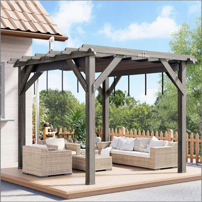 10 Ft Outdoor Spruce Wood Wooden Gazebo Pergola With Canopy & Installation Kit, Quality Support Structure, Wind & Snow Resistant, Modern Outdoor Extendable Pavilion For Decks, Porches, Vines
