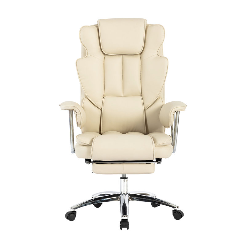Fauteuil inclinable en cuir avec repose-pieds - ergonomique pour les grands bureaux, Beige