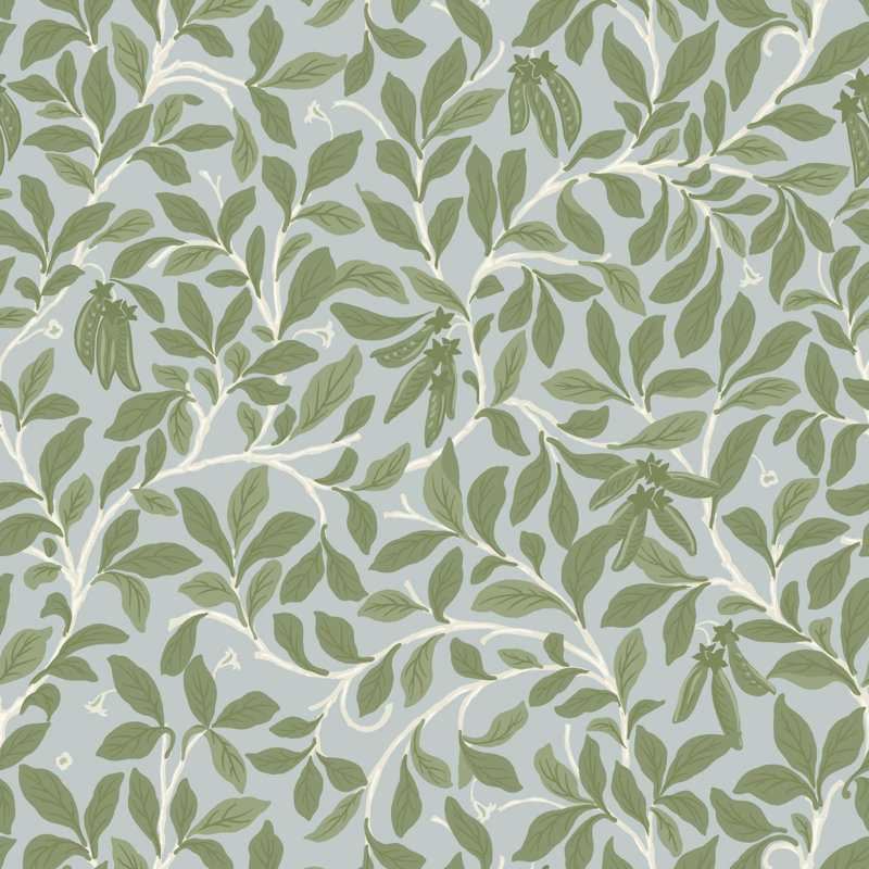 Leaf and Pod - Wallpaper, Hazy Blue, Faux Grasscloth, Non-Pasted