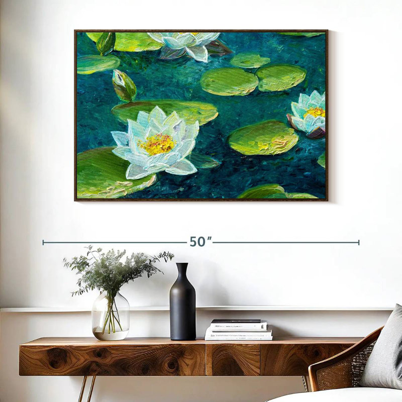 Lily Pad Flower, Floating Frame Walnut, 40" X 27"