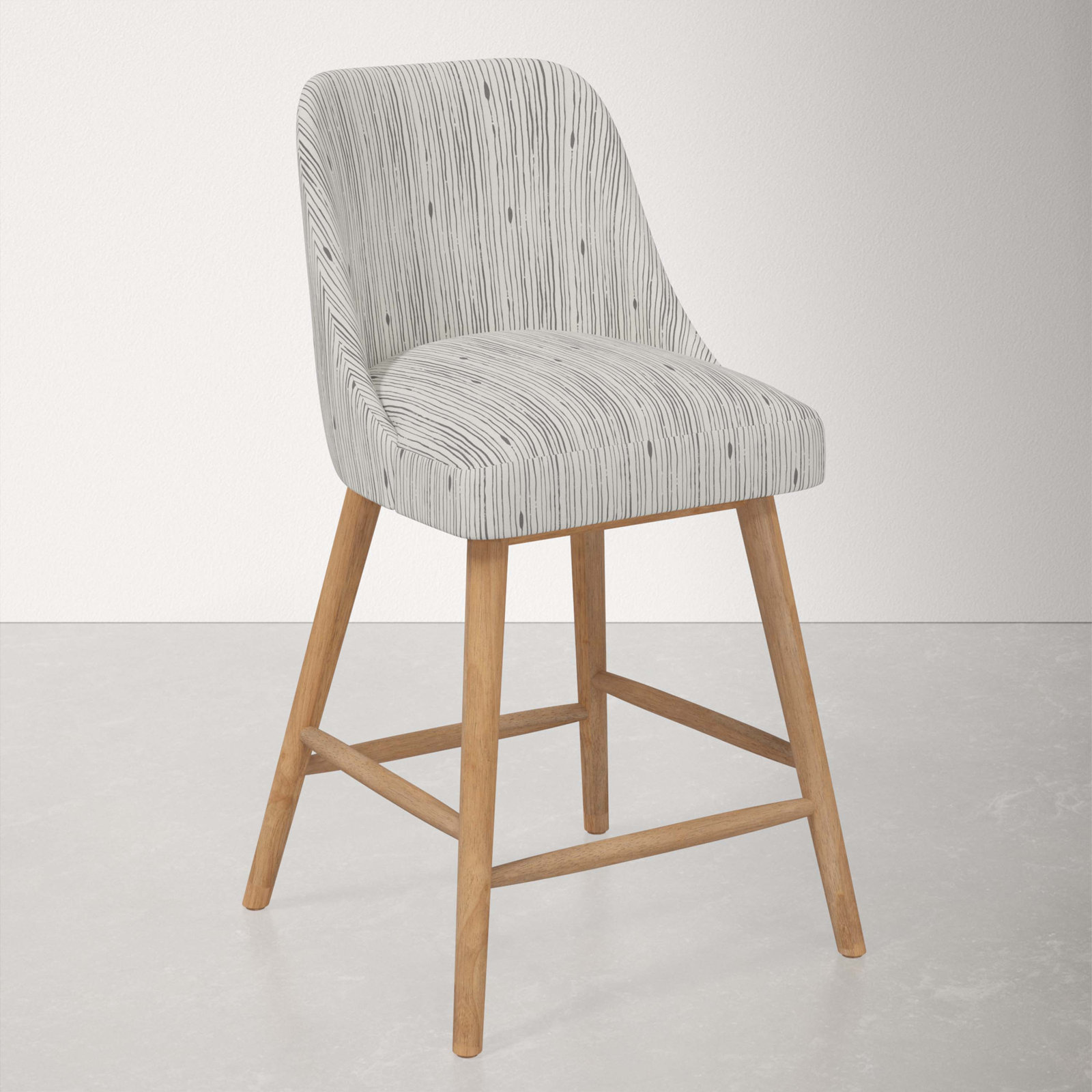 Gallie Bar & Counter Stool, Counter Stool (27” Seat Height), Natural Wood, Shibori Stripe Grey