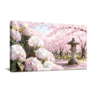 Plants &Flowers Cherry Blossoms Hydrangeas Stone Lantern Spring Garden Pathway Pink Petals