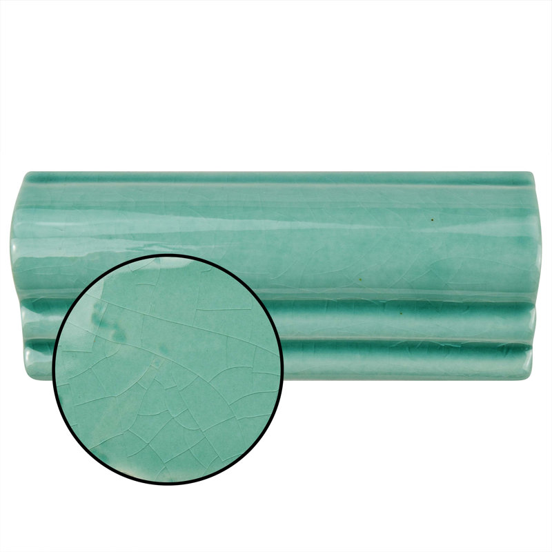 Novecento Moldura 5.1" x 2.1" Glossy Ceramic Chair Rail Tile Trim in Aqua
