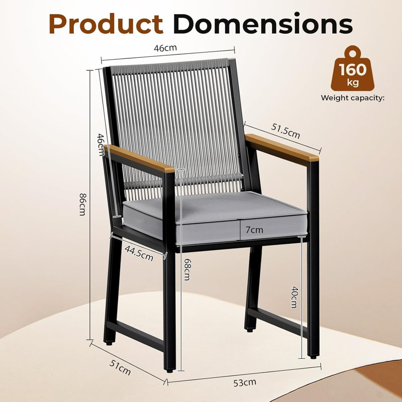 Dining Set, Black, Dark Gray Rattan, Dark Gray Cushion