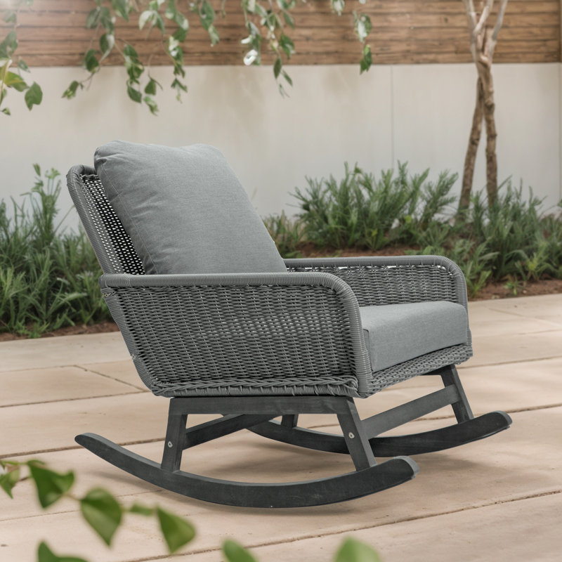    Chaise berçante d'extérieur en rotin de patio, Gris, Gris