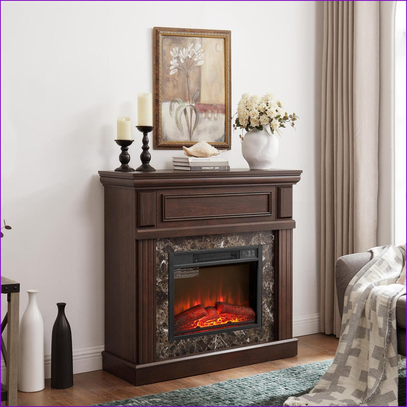 Fireplace Mantel Classic Cherry Finish, 41.34"W x14"D x40"H, Fireplace Not Included | Cherry | MDF, Brown