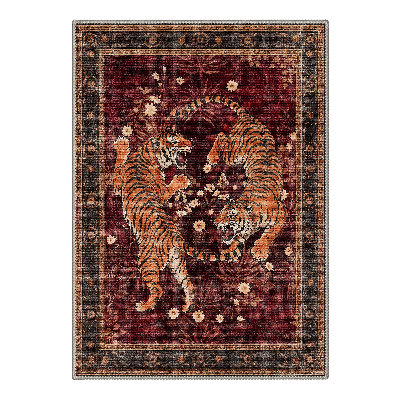 Gemini Oriental Machine Washable Red Indoor Area Rug with Non-Slip Backing