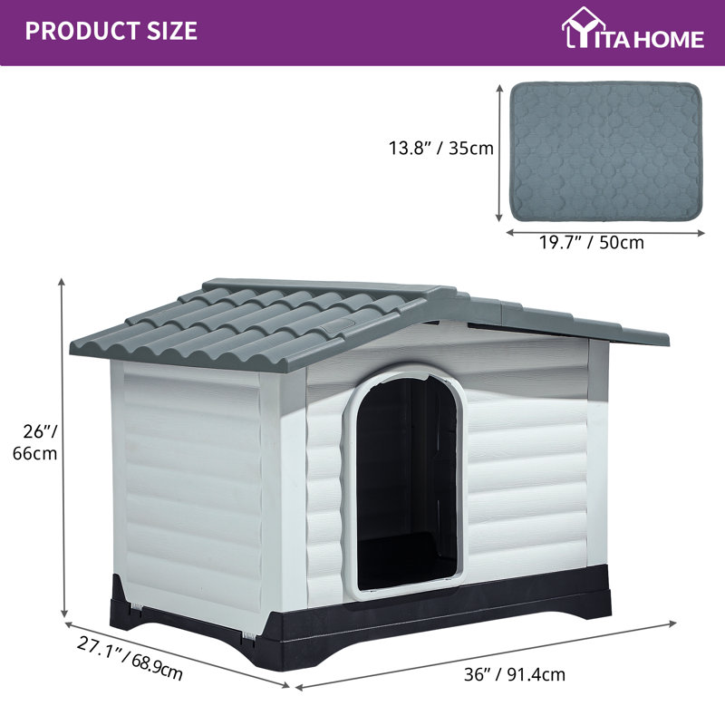 Niche pour chien en plastique Dearria, H 26 po x l 36 po x P 27,10 po