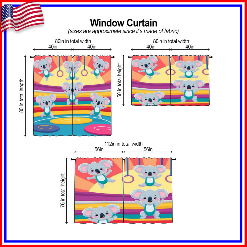 Rideaux ludiques et obscurcissants Playal Koala, 20 po x 50 po - 2 panneaux, Obscurcissement de chambre