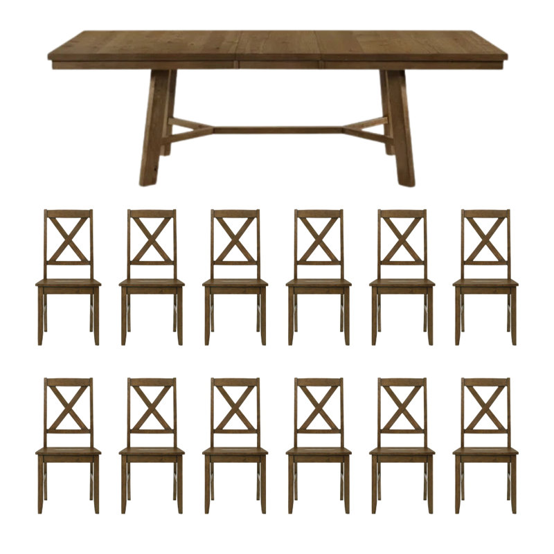 Ensemble de table de salle à manger extensible Oaklyn, 13 pièces: table, 12 chaises, Brun