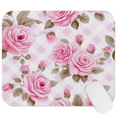 Floral Roses Pattern II Flowers Gaming Cute Office Laptop Desk Pad Gift Mat Square Rectangle Non-Slip Mousepad