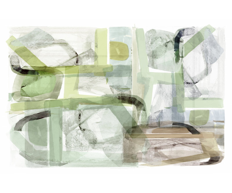 Soft Green Abstract Shapes by Cartissi — Abstract Wall Art, 36 × 24, Framed Print, Tan